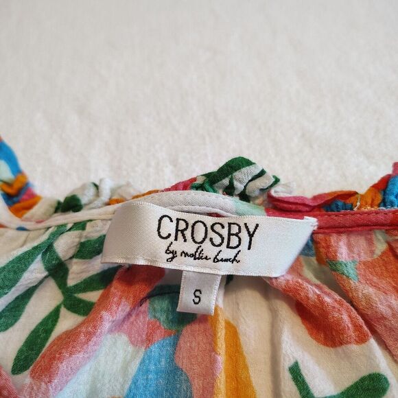 Crosby by Mollie Burch Blouse Top Popover Lightweight Floral Ruffle Colorful S - Picture 7 of 9